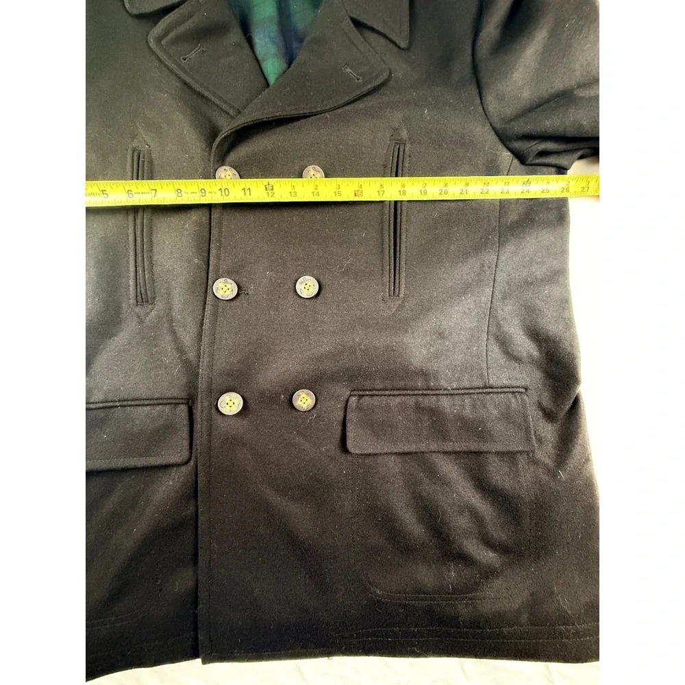 Lauren Ralph Lauren Mens 48R Wool Double Breasted Pea Coat Black Plaid Lining